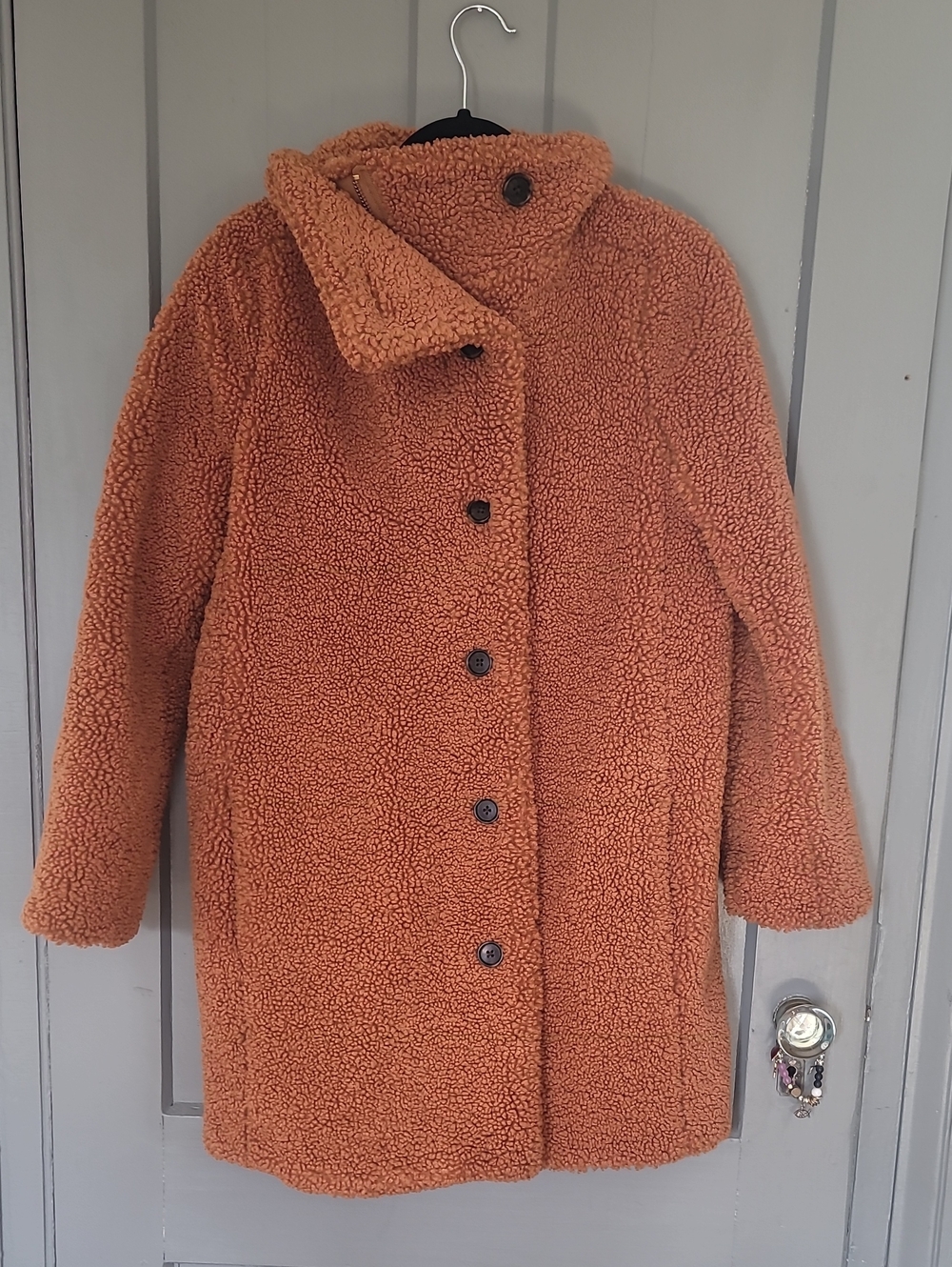 J. Crew Rust Teddy Button-Up Faux Shearling Coat